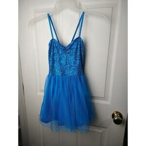 balera dancewear One Piece Lined Tulle Sequin Teal Straps Top. Size MC